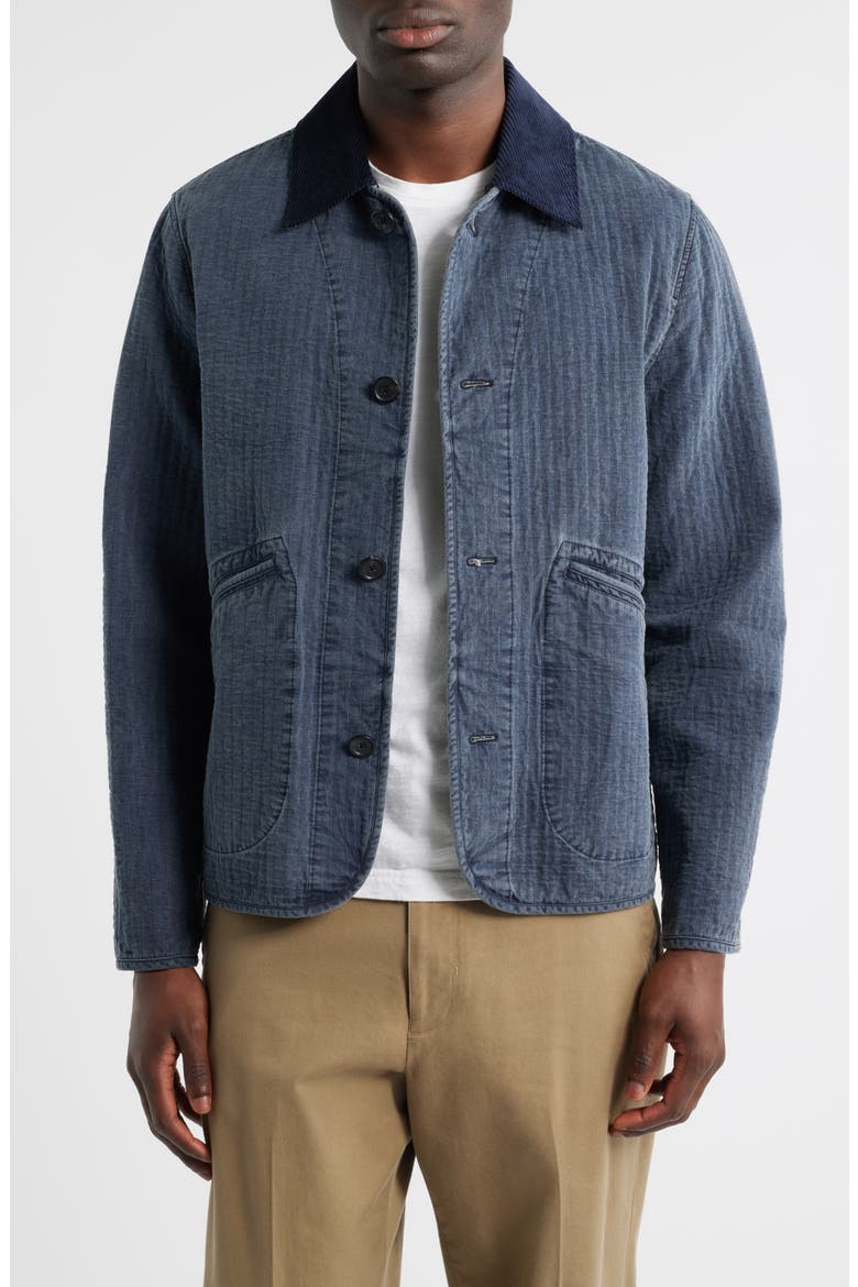 Washed Indigo Removable Collar Quilted Jacket, Main, color, INDIGO