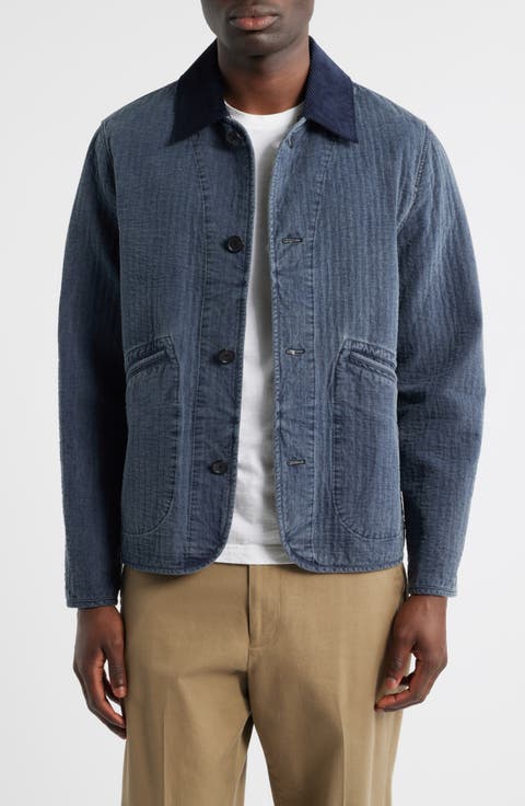 Washed Indigo Removable Collar Quilted Jacket