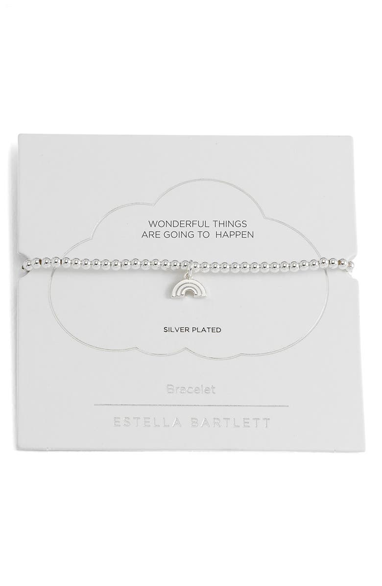 Estella Bartlett Rainbow Sienna Beaded Stretch Bracelet, Main, color, Silver