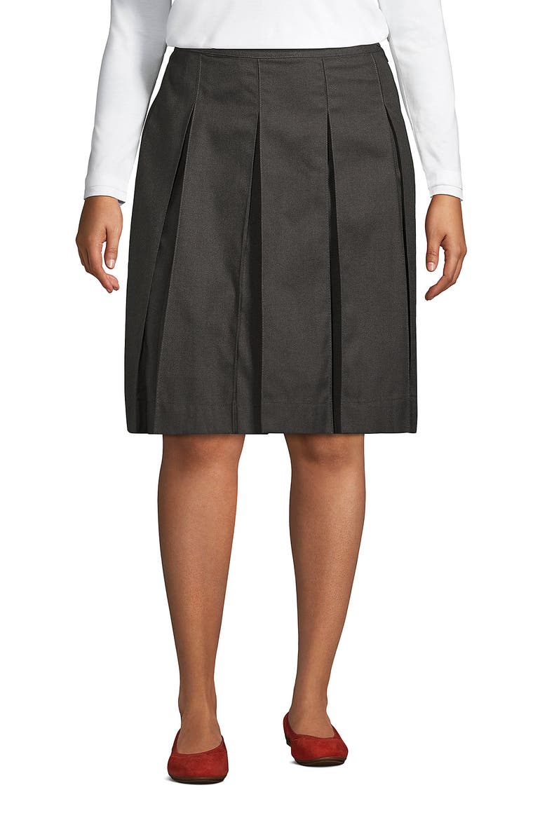 Plus Size Solid Top of Knee Box Pleat Skirt, Main, color, Gray