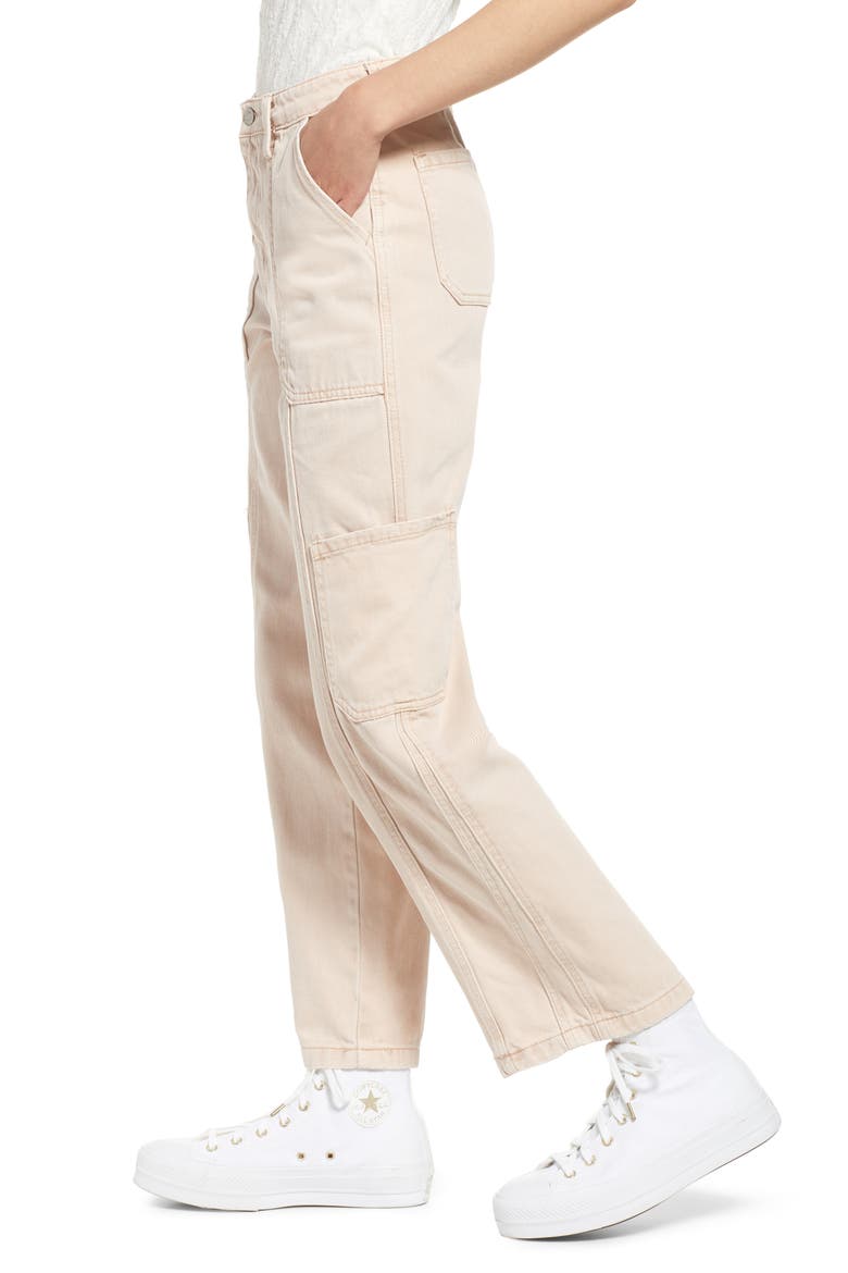 High Waist Straight Leg Cargo Jeans, Alternate, color, PINK HERO WASH