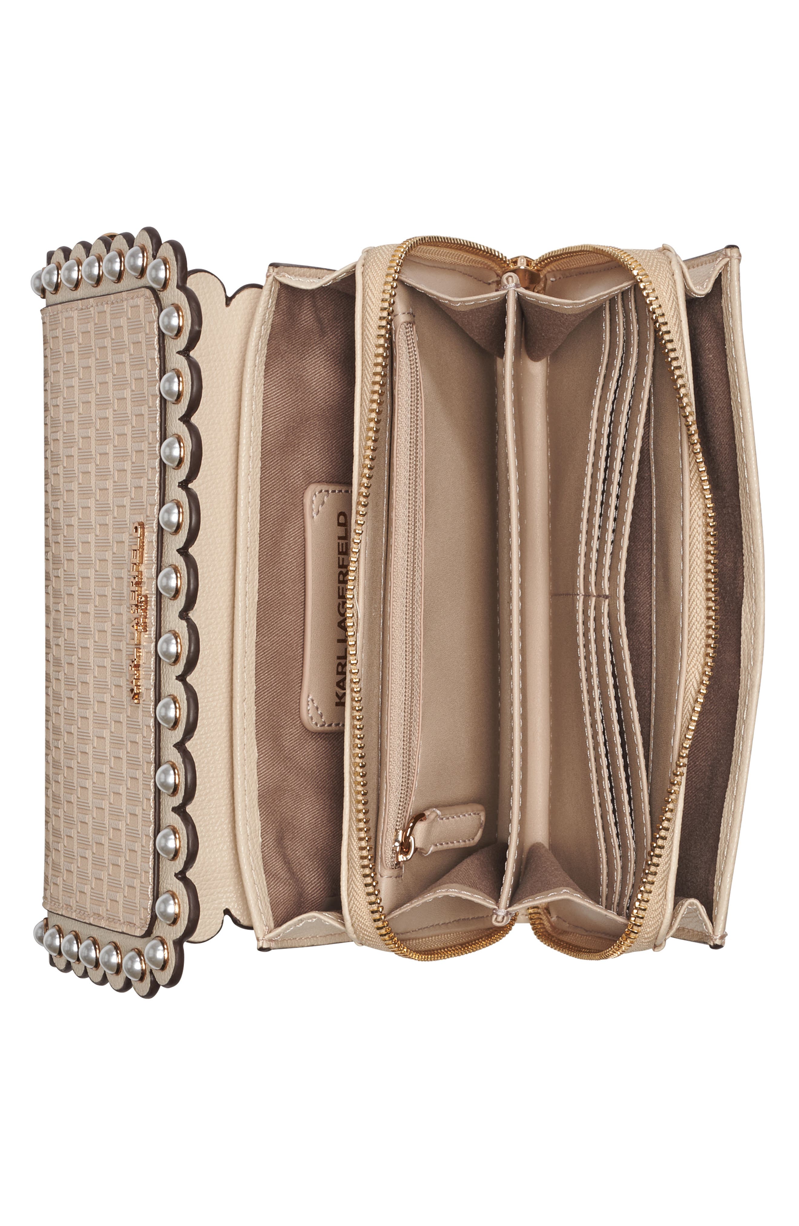 KARL LAGERFELD PARIS Lourdes Leather Crossbody, Alternate, color, Brie
