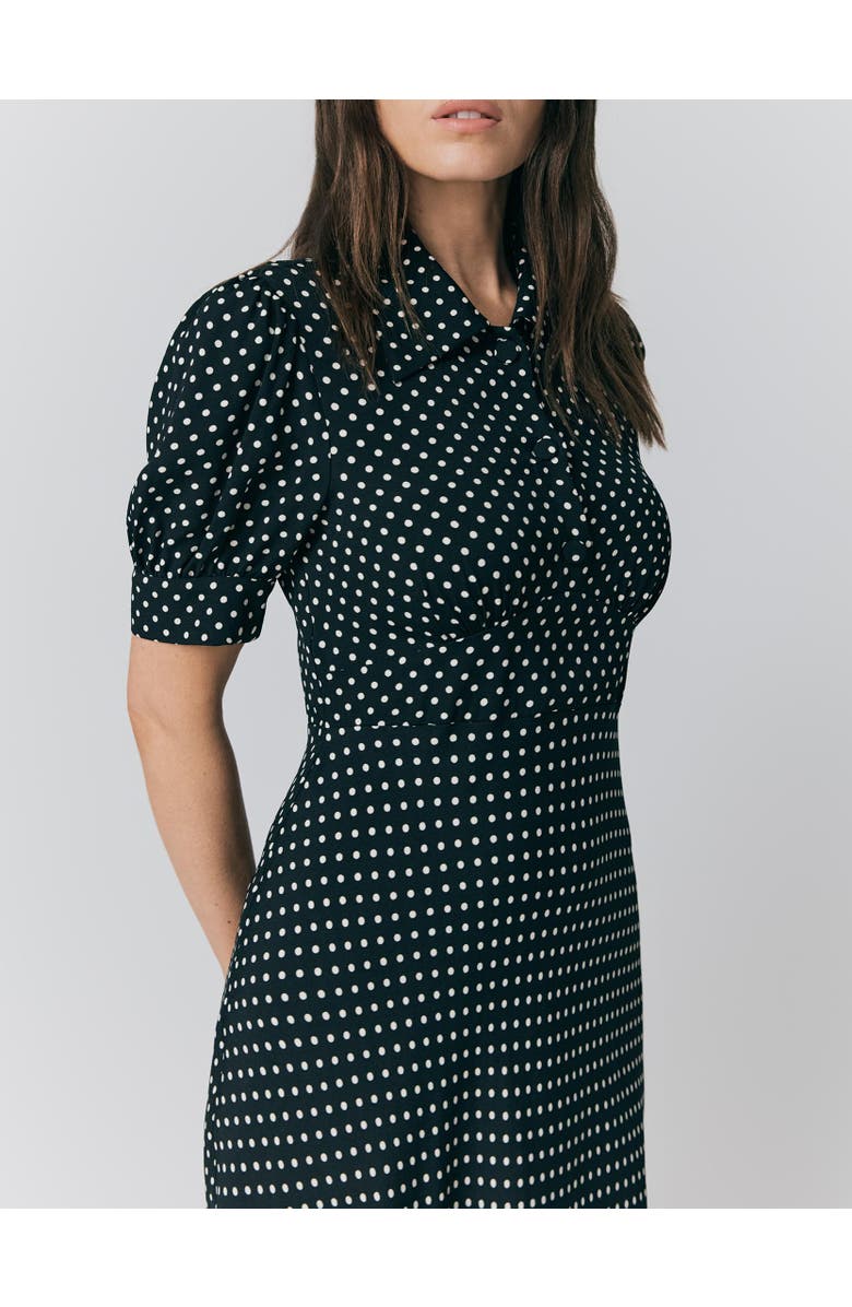 Ghost London Wilma Crepe Polka Dot Midi Tea Dress, Alternate, color, Black Spot