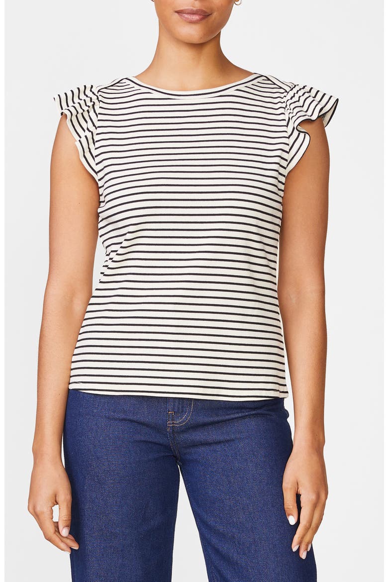 Flutter Sleeve Striped T-Shirt, Main, color, BLACK/ NATU