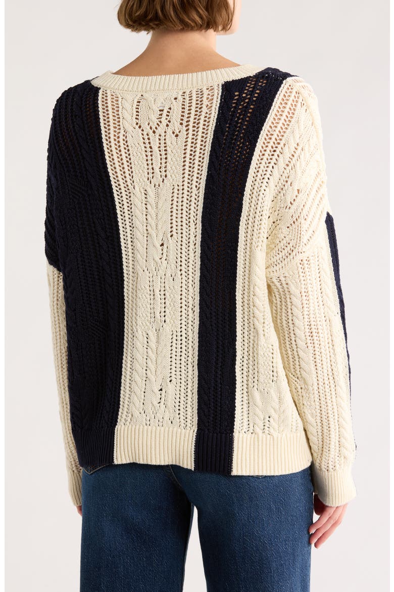 Open Stitch Colorblock Sweater, Alternate, color, CREAM/ NAVY