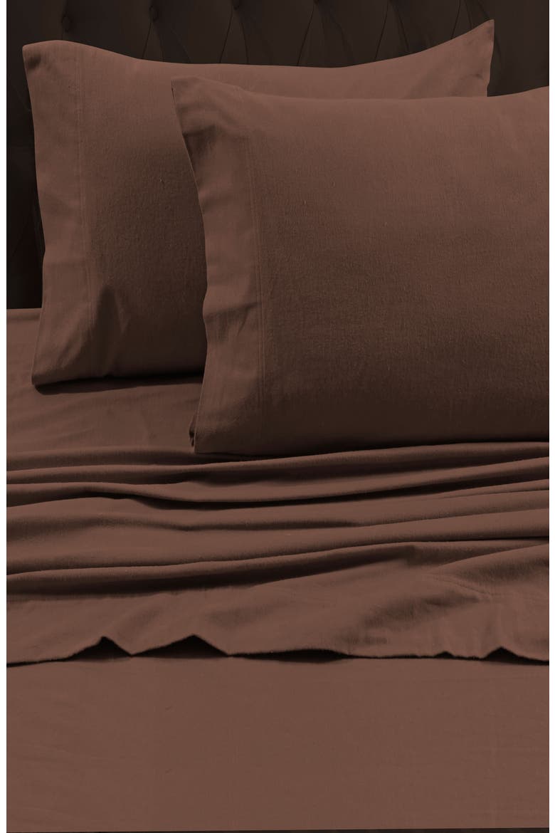 Solid Cotton Flannel Sheet Set, Alternate, color, CHOCOLATE