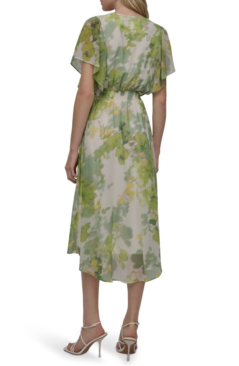 DKNY Flutter Sleeve Smocked Waist High-Low Dress, Alternate, color, Ivory Mult