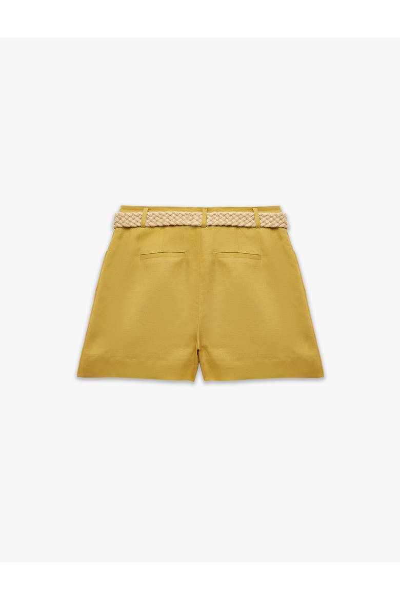 Linen Blend High Rise Pleated Shorts with Belt, Alternate, color, KHAKI