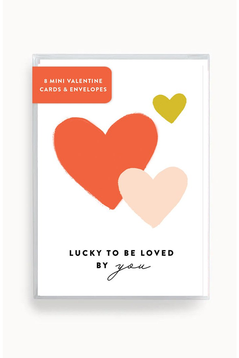 Lucky to be Loved by You MINI Valentines Set of 8, Main, color, Coral, Light Peach, Gold