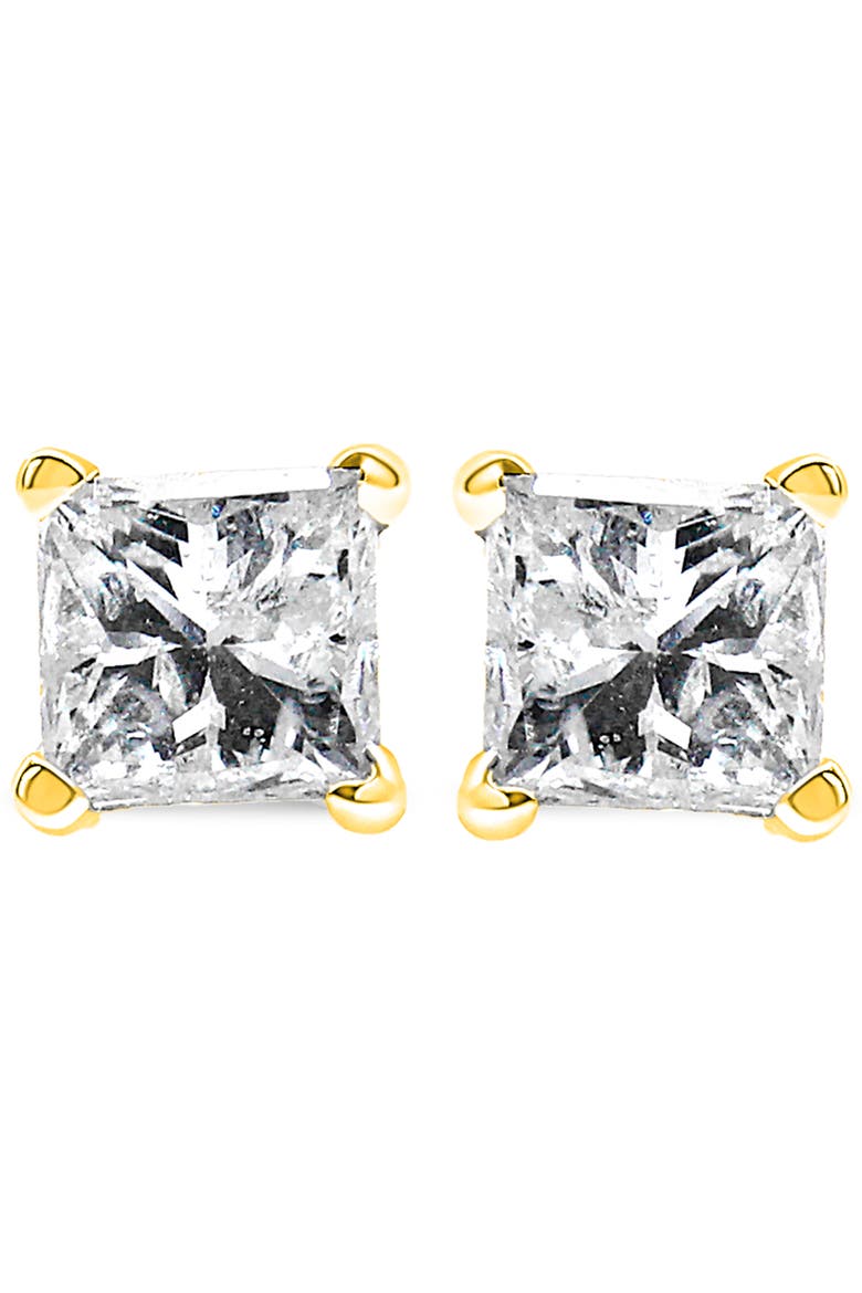 14K Yellow Gold 1/5 Ct Princess Solitaire Stud Earrings, Alternate, color, Yellow