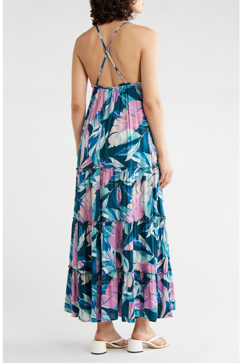 Empire Maxi Dress, Alternate, color, TEAL/ DUSTY ORCHID