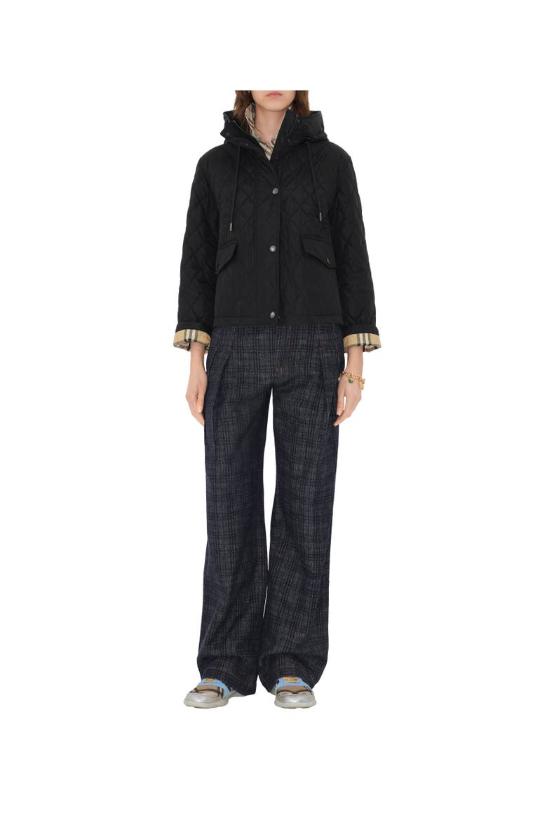 Burberry Cropped Quilted Nylon Hooded Jacket, Alternate, color, Black