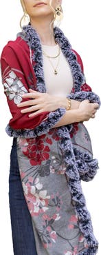 SAACHI Floral Reversible Scarf with Faux Fur Trim