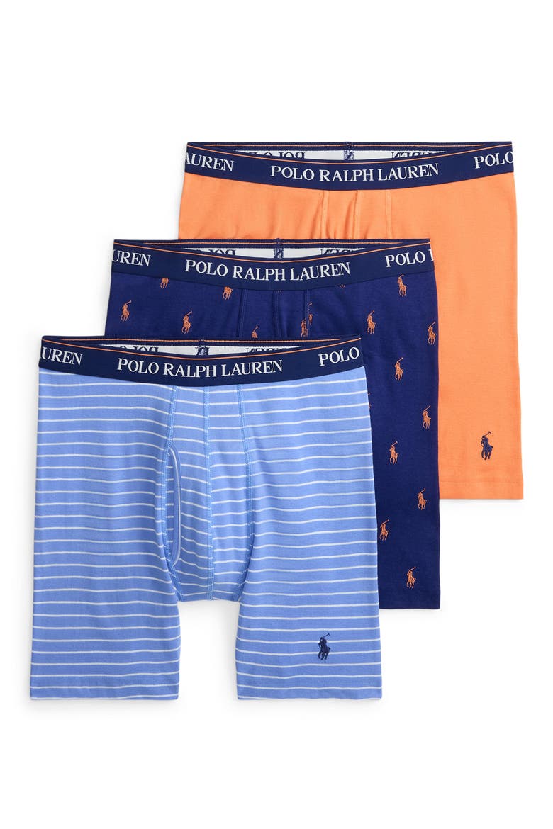 Assorted 3-Pack Classic Cotton Boxer Briefs, Main, color, BLUE WHITE STRIPE ROYAL ORANGE