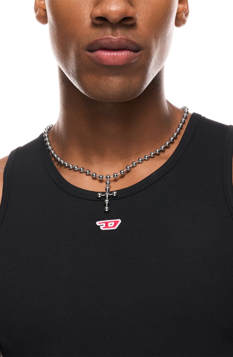DIESEL<sup>®</sup> Ball Chain Single Cross Pendant Necklace, Alternate, color, Silver