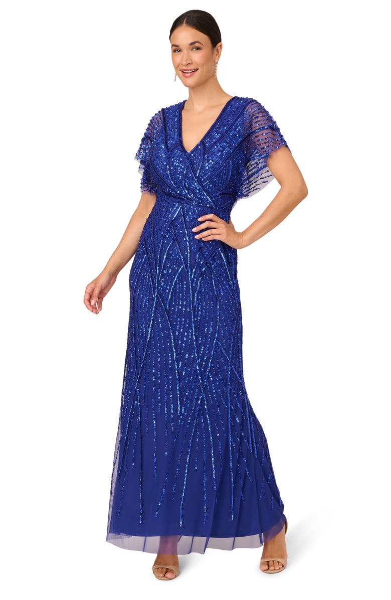 Adrianna Papell Beaded Sequin Surplice Trumpet Gown, Alternate, color, 