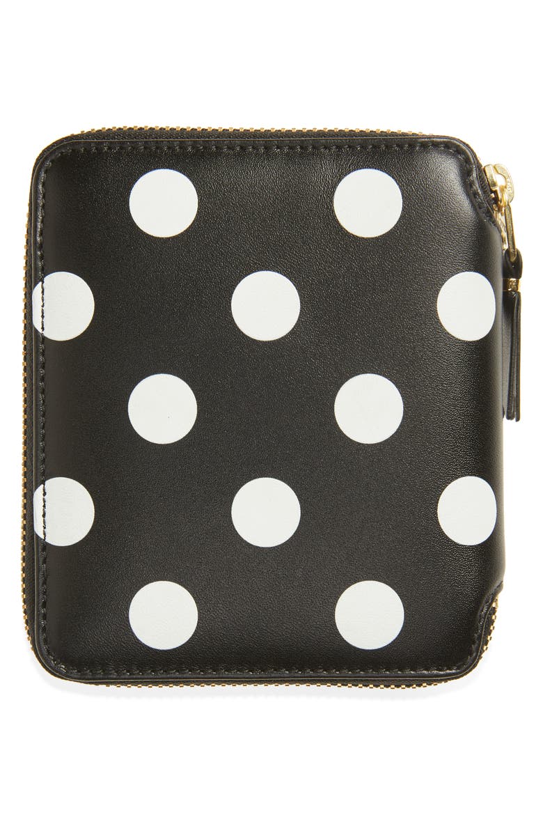 Dot Print Leather Wallet, Alternate, color, BLACK