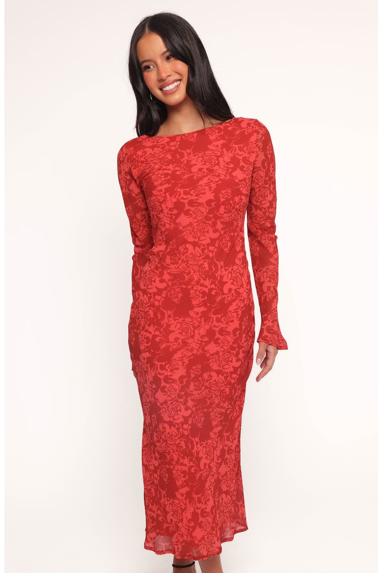 Talitha Floral Long Sleeve Open Back Dress, Alternate, color, RED ROSES