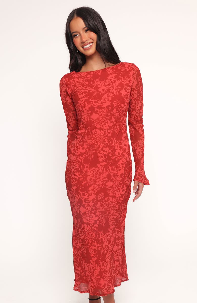 Petal & Pup Talitha Floral Long Sleeve Open Back Dress, Alternate, color, Red Roses