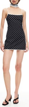 LIONESS Voyage Polka Dot Stretch Cotton Minidress