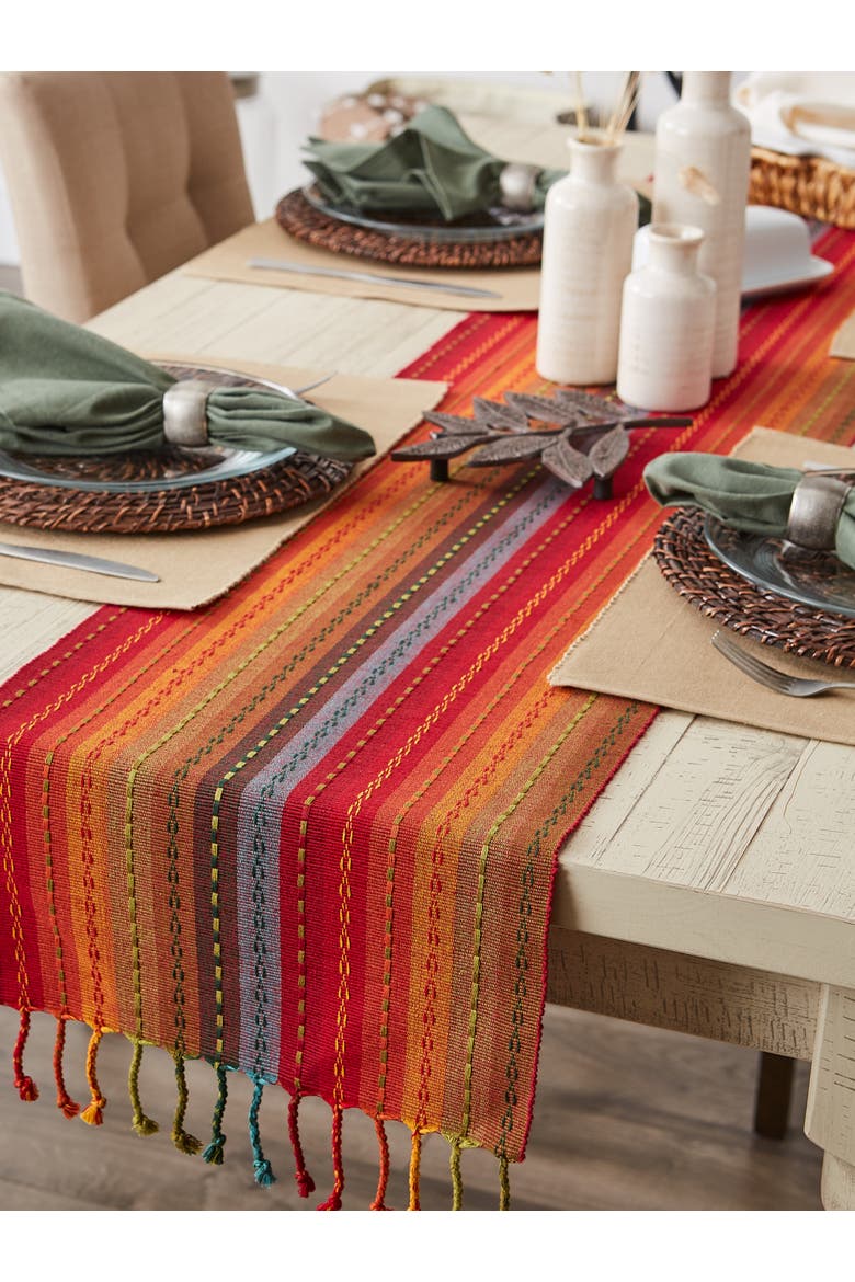 Tonal Stripe With Fringe 14x72" Table Runner, Alternate, color, Spice