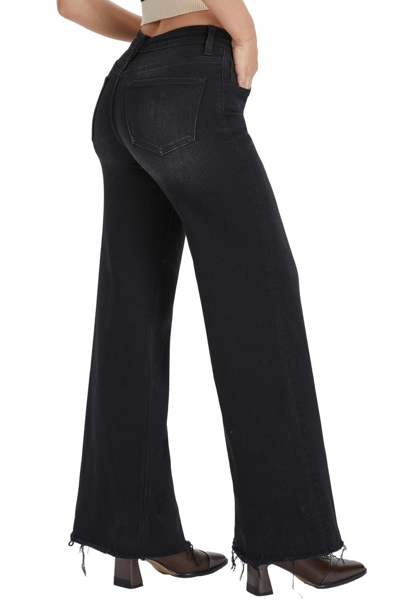 Bayeas Frayed Exposed Button Mid Rise Wide Leg Jeans, Alternate, color, Raven