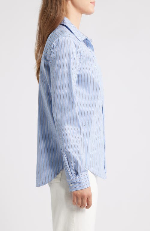 Beachlunchlounge Lynden Embellished Stripe Cotton Blend Button-up Shirt In Blue