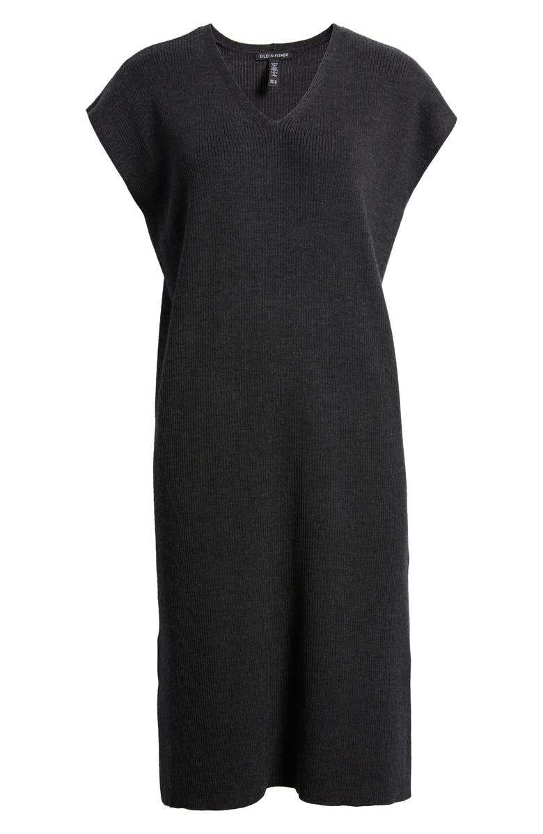 Eileen Fisher V-Neck Wool Shift Dress, Alternate, color, Charcoal