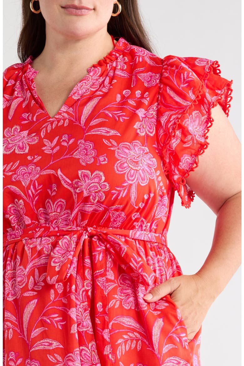 Aria Floral Print Ruffle Minidress, Alternate, color, RED-PINK