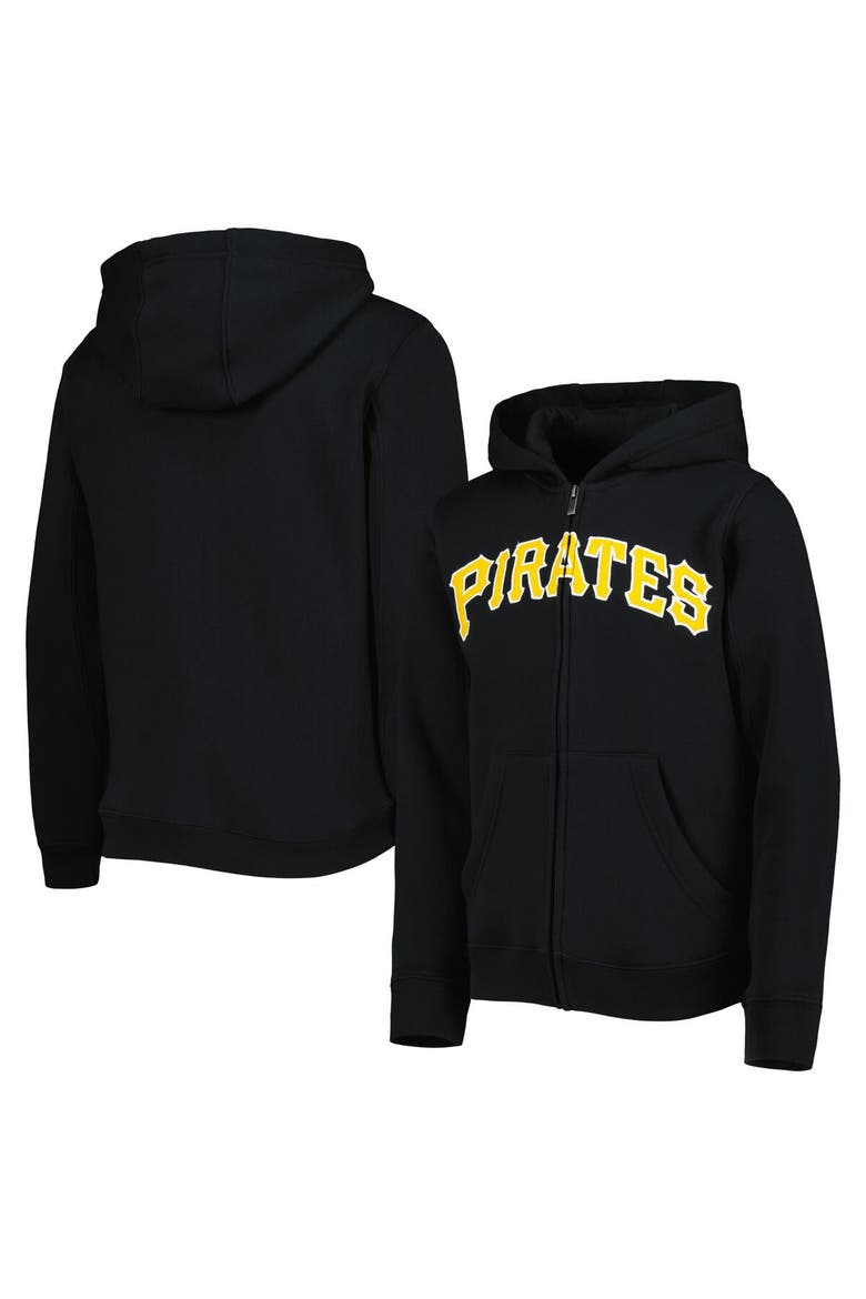 Youth Black Pittsburgh Pirates Wordmark Full-Zip Fleece Hoodie, Main, color, Black