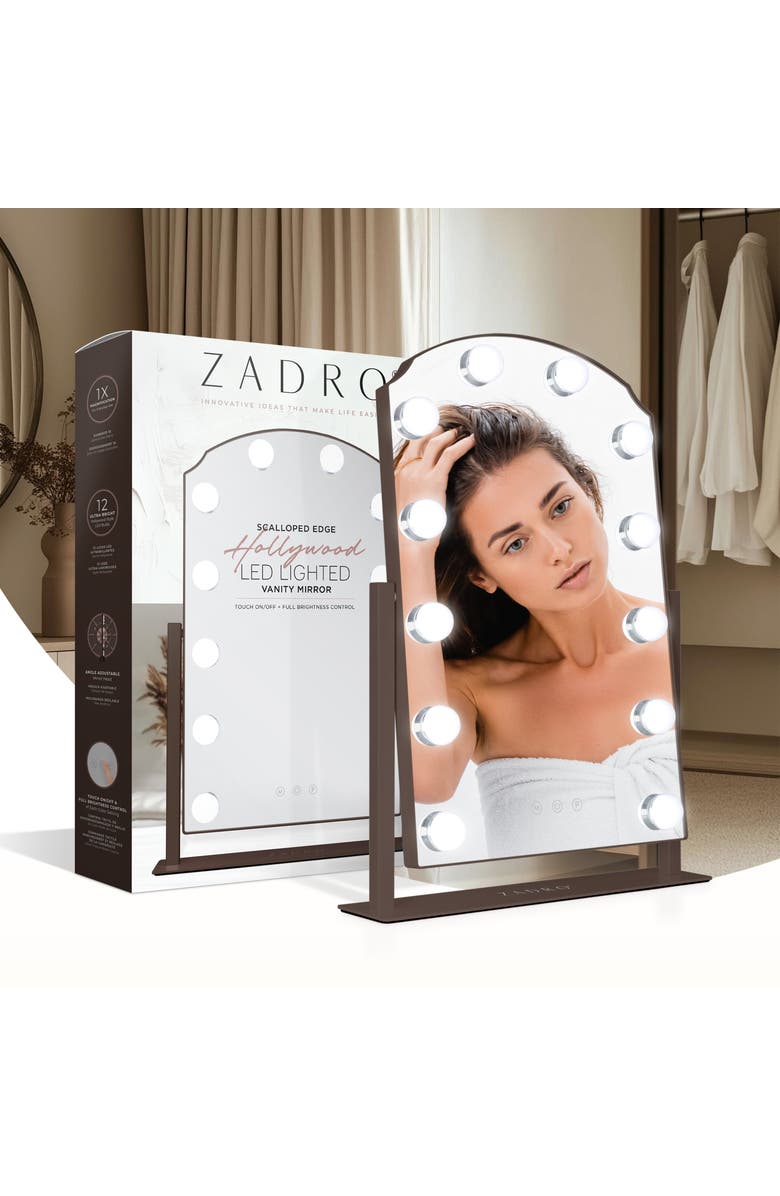 Zadro Scalloped Edge Hollywood LED Vanity Mirror, Alternate, color, Chocolate
