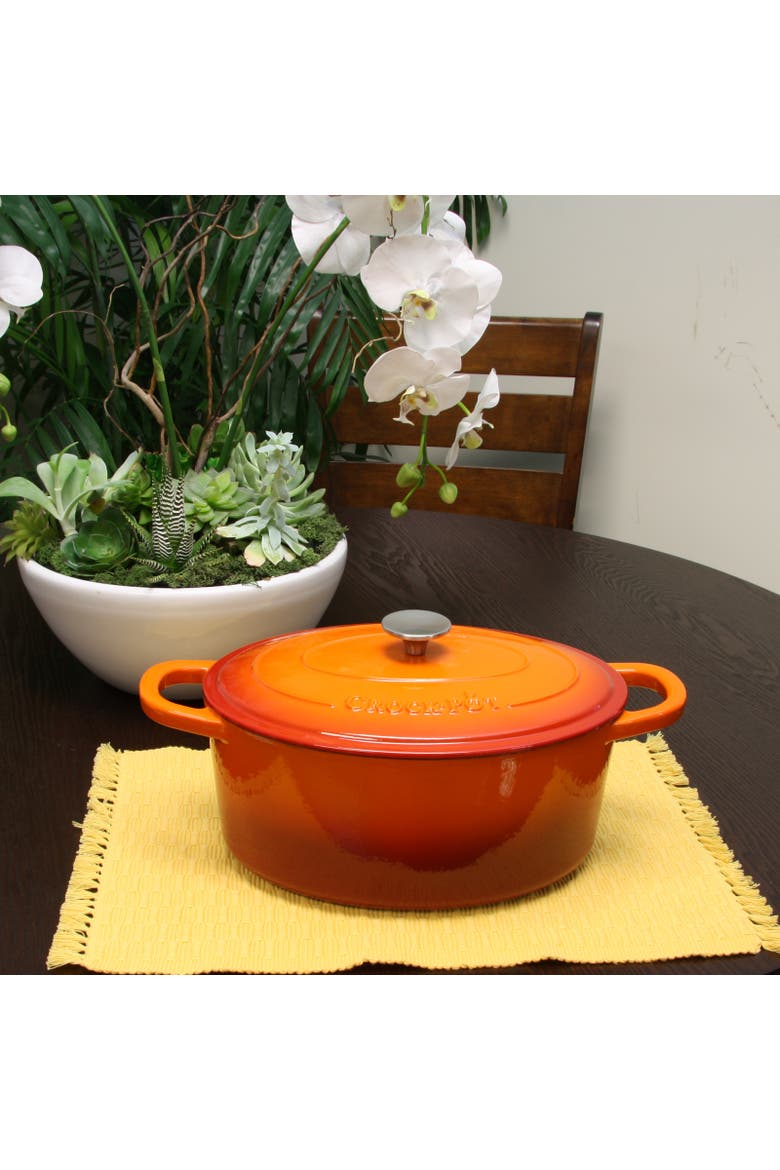 7 Quart Enameled Cast Iron Oval Dutch Oven, Alternate, color, Orange