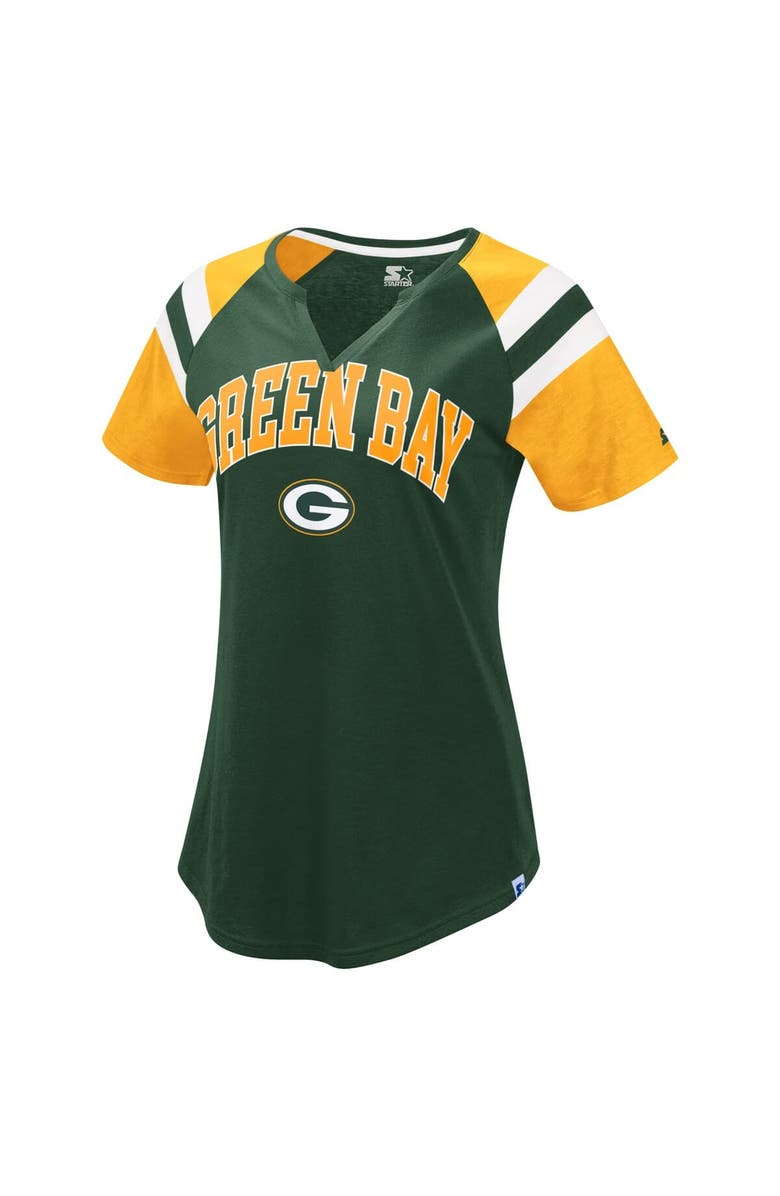 STARTER Women's Starter  Green Green Bay Packers Game On Notch Neck Raglan T-Shirt, Alternate, color, 