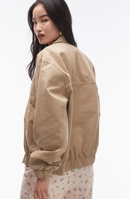 Shop Topshop Oversize Cotton Bomber Jacket In Stone