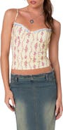 EDIKTED Indira Floral Lace-Up Corset Camisole
