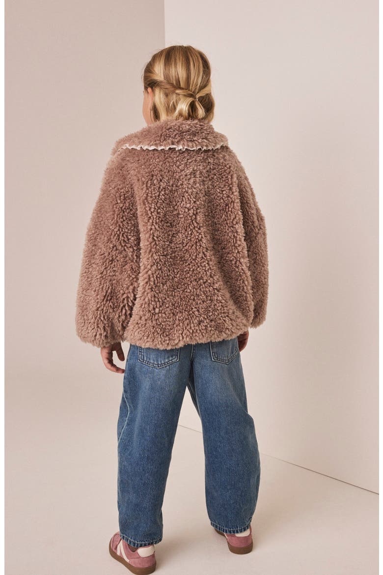 Kids' Lace Trim Teddy Fleece Jacket, Alternate, color, NEUTRAL