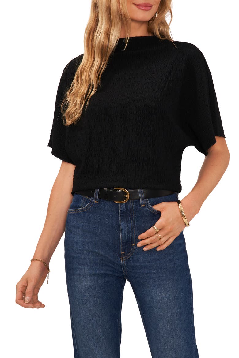 Textured Mock Neck Top, Main, color, RICH BLACK