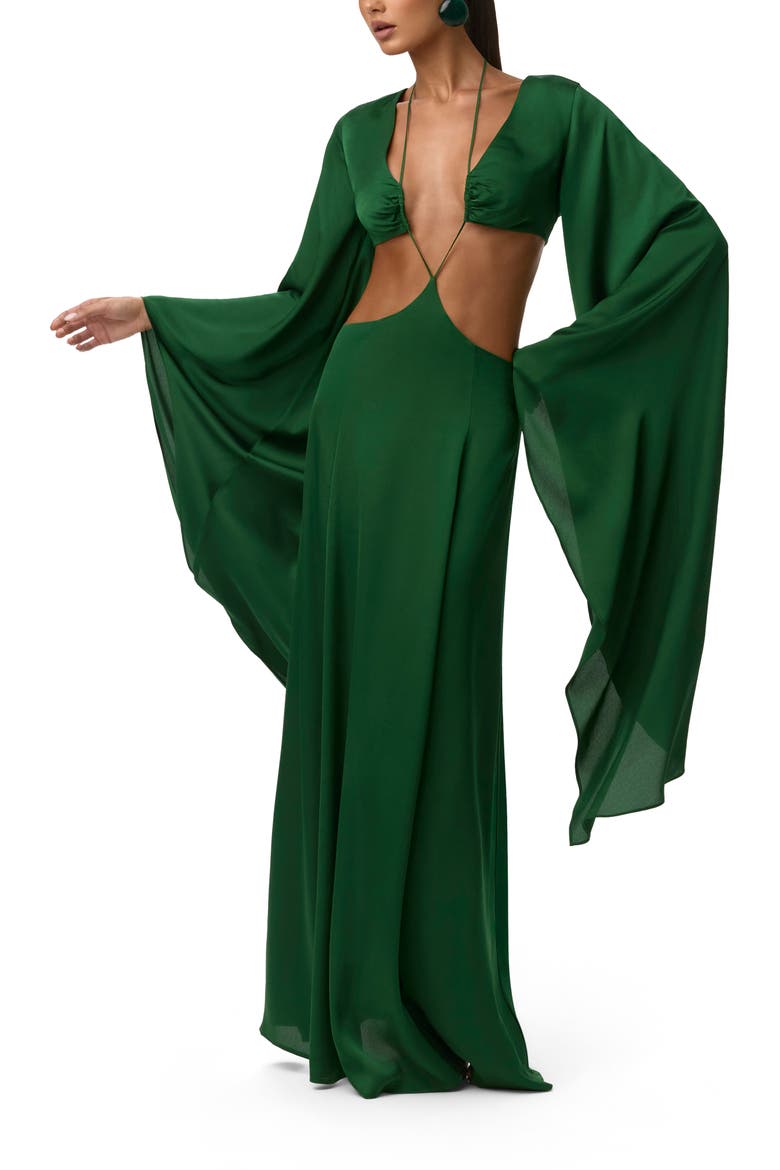 Cutout Satin Maxi Dress, Alternate, color, JADE