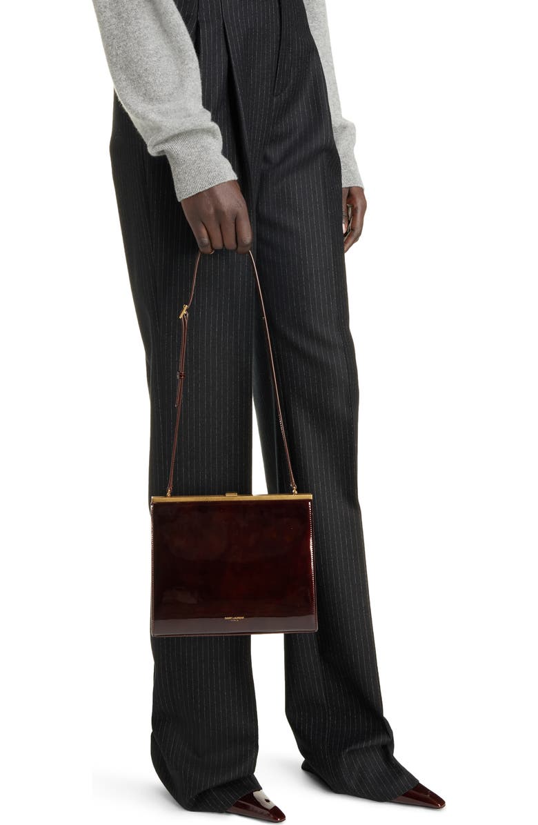 Saint Laurent Small Sac Patent Leather Frame Shoulder Bag, Alternate, color,