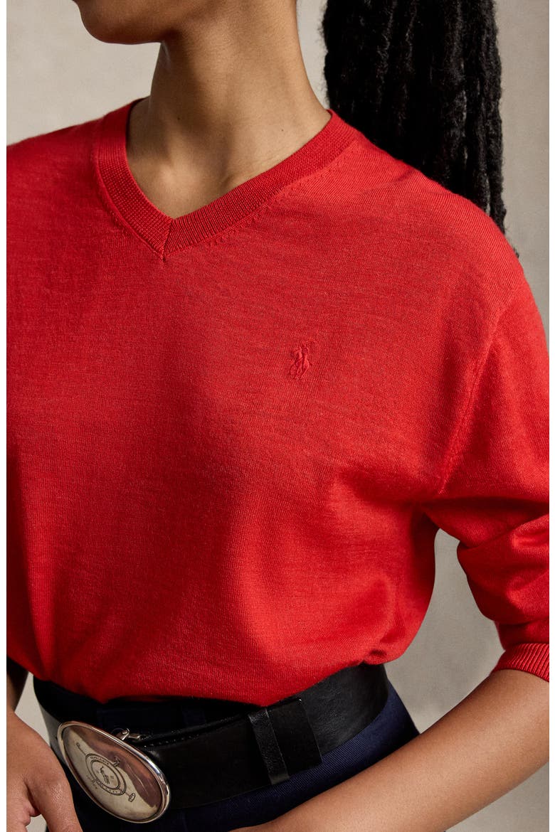 Merino Wool V-Neck Sweater, Alternate, color, FLANDERS RED HEATHER