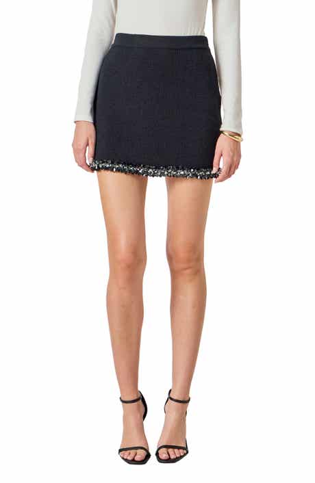 Endless Rose Embellished Trim Knit Miniskirt
