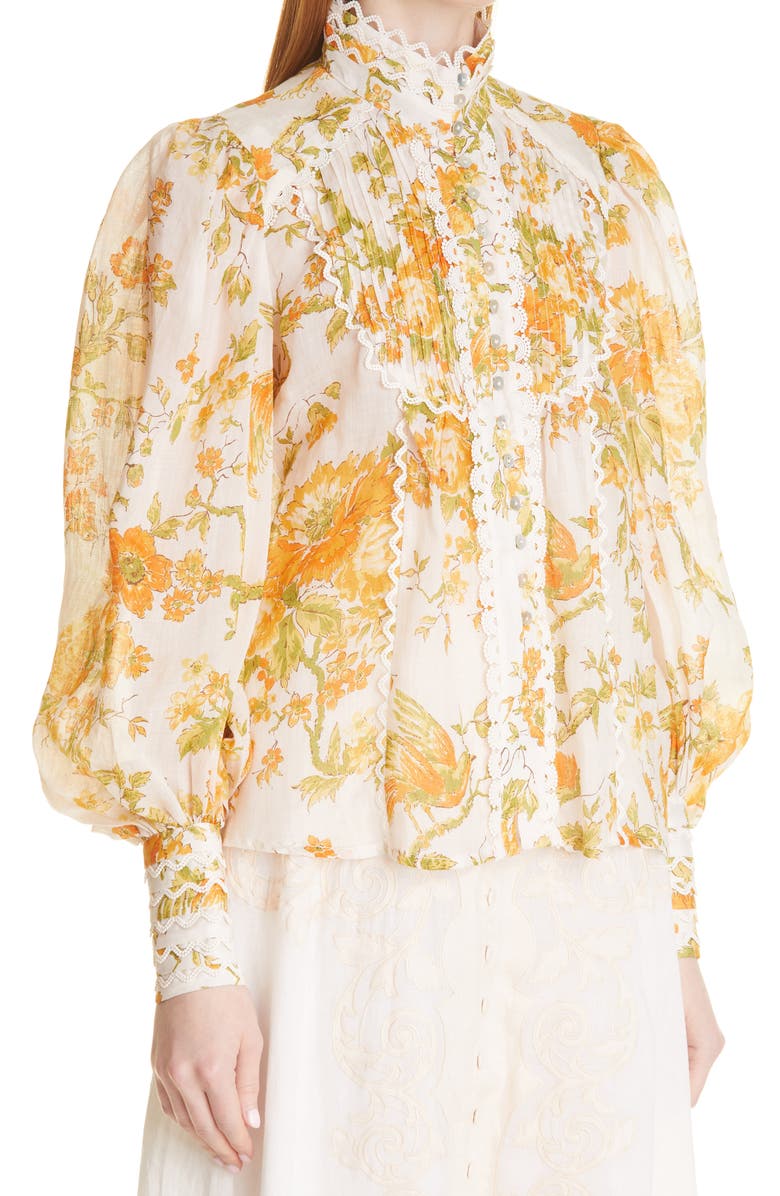 ALEMAIS Songbird Print Balloon Sleeve Blouse, Alternate, color,