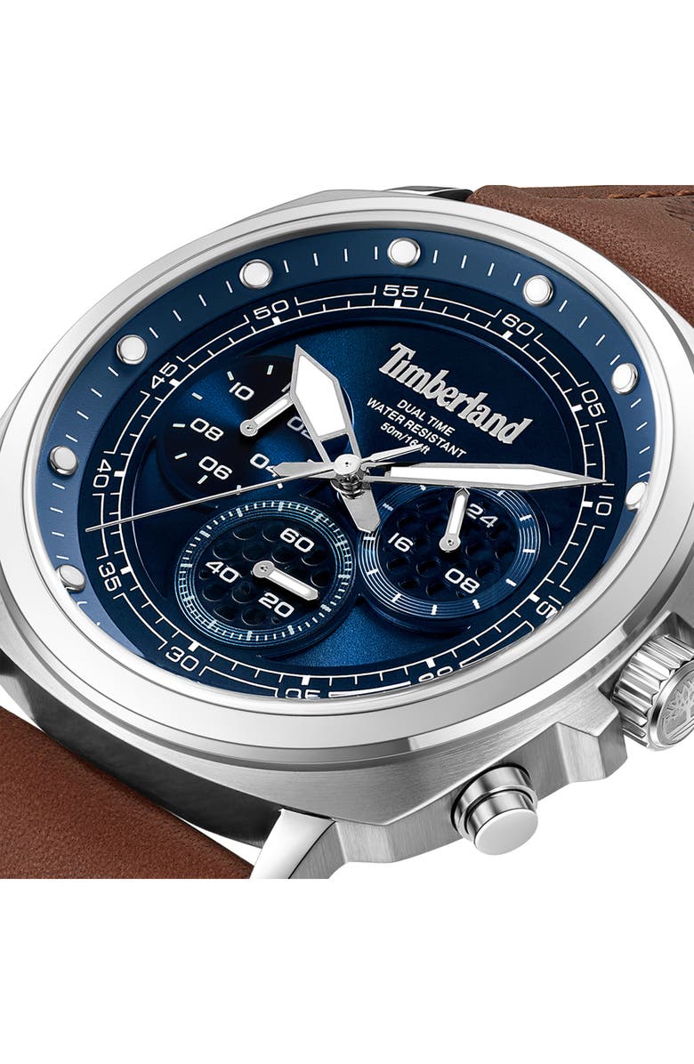 Timberland Williston Multifunction Chronograph Leather Strap Watch, 43.5mm x 46.5mm, Alternate, color, Brown