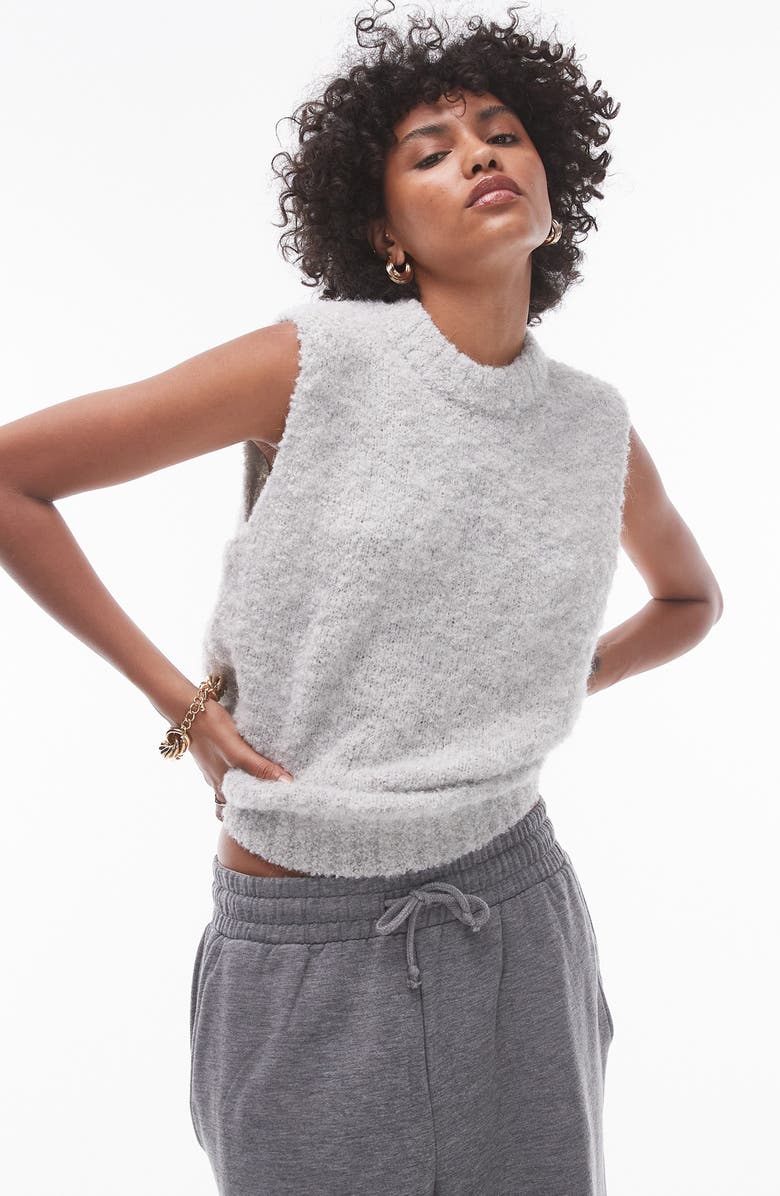 Topshop Bouclé Pullover Vest, Main, color,