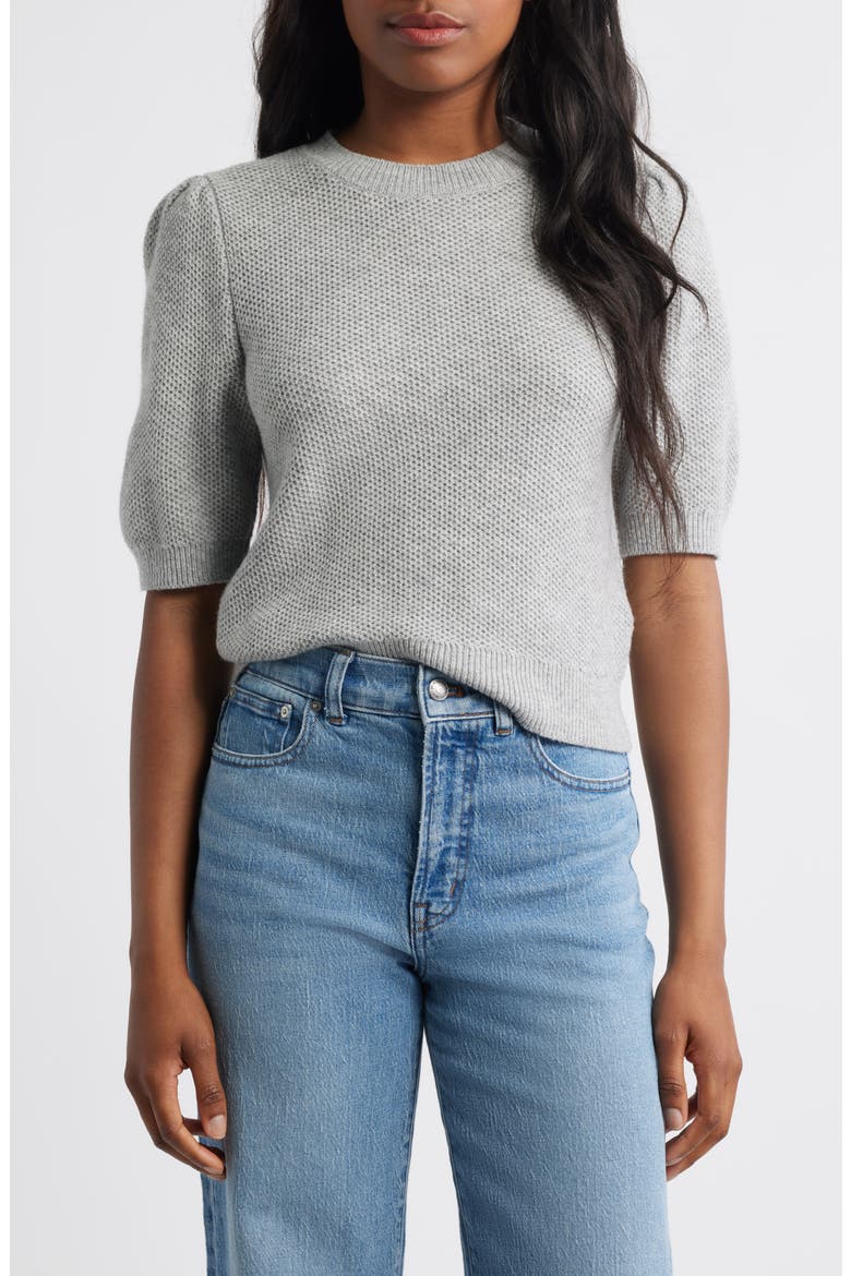 Puff-Sleeve Textured Sweater, Main, color, HEATHER STONE GREY