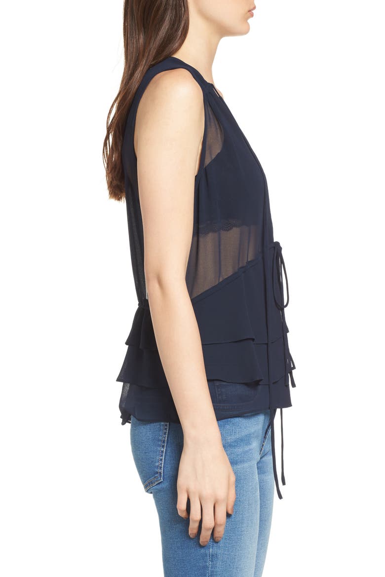 Ruffle Sheer Sleeveless Top, Alternate, color, NAVY SAPPHIRE