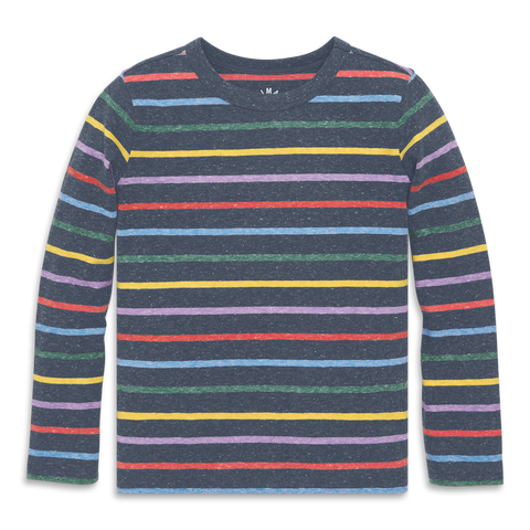 Kids Heathered Long Sleeve Rainbow Stripe Tee