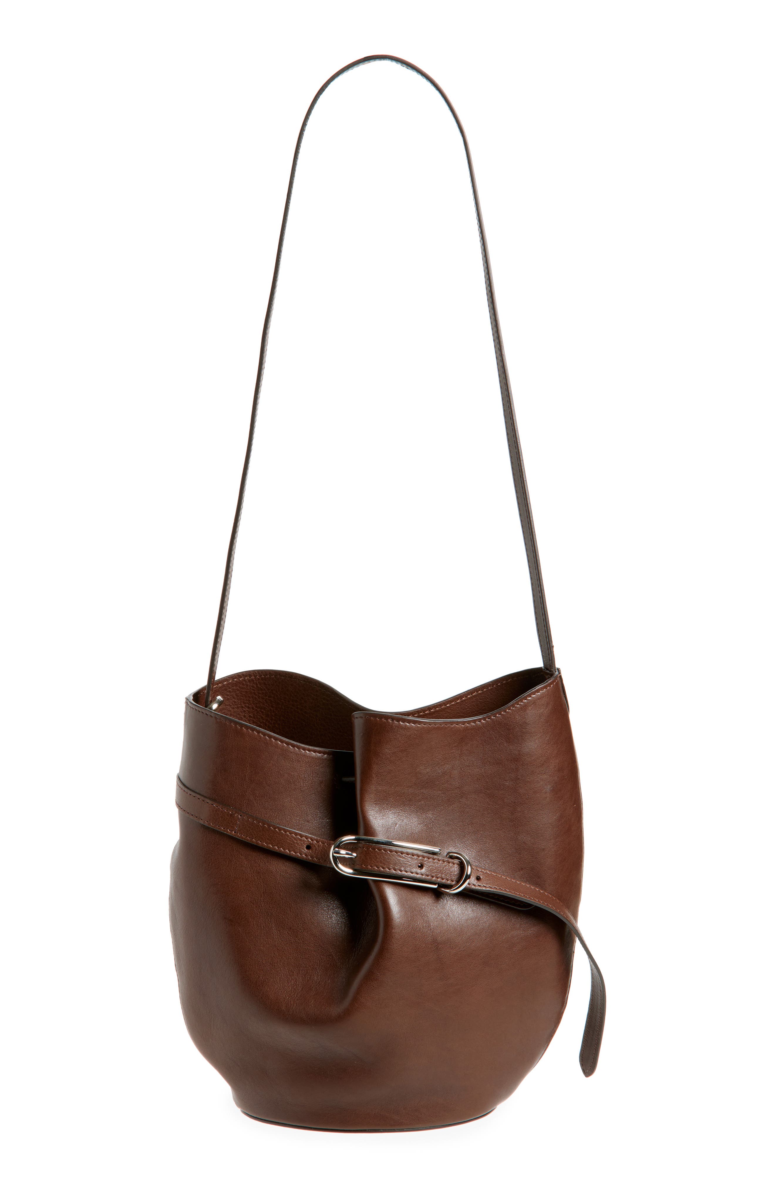 LIFFNER Belted Leather Bucket Bag, Main, color, Dark Brown