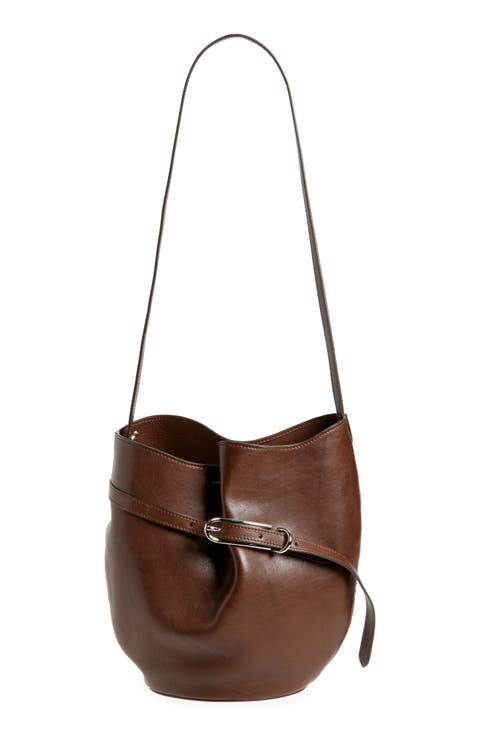 Belted Leather Bucket Bag