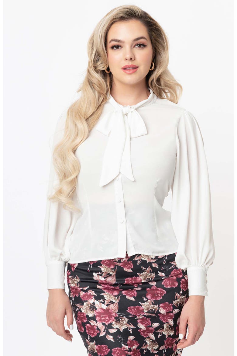 Long Sleeve Neck Tie Gwen Blouse, Main, color, White